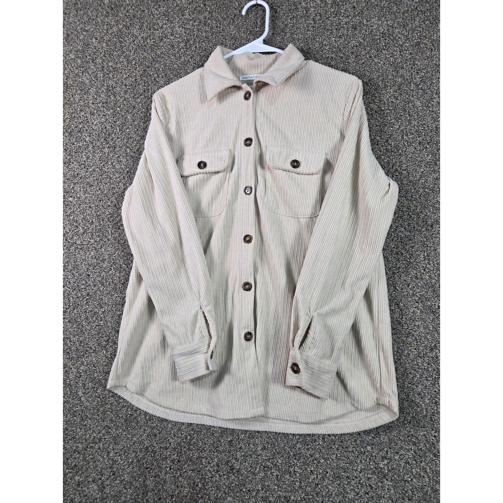 Notations Corduroy Shacket Women PM‎ Beige Button Down Long Sleeve CDJ1776